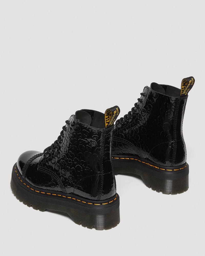 Dr Martens Sinclair Leopard Emboss Lak Læder Platform Støvler Dame Sort Leopard | DK 255KOR